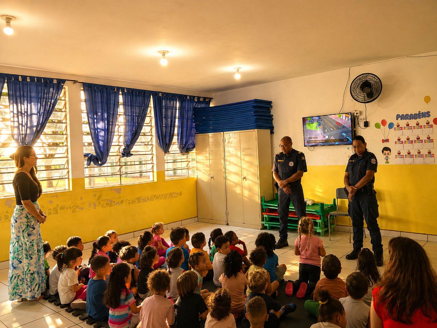 GCM de Artur Nogueira realiza ação educativa em creche em alusão ao Dia do Trabalho