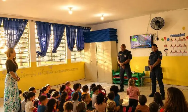 GCM de Artur Nogueira realiza ação educativa em creche em alusão ao Dia do Trabalho